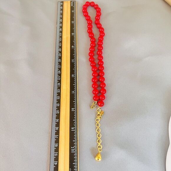 Vintage Monet Necklace Cherry Red Gold Lucite Beads Beaded PRETTY  18” 4325 - Picture 12 of 13